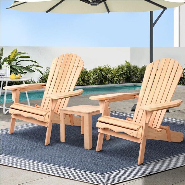 Adirondack Gardeon 3PC Outdoor Chairs Table Wooden Foldable Beach Chair Natural