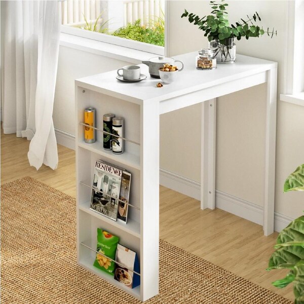 Artiss Bar Table 3-tier Storage Shelves White