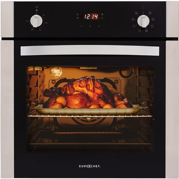 EuroChef 60CM Electric Oven Built-In 8 Function Fan Forced Wall Oven Grill 70L Stainless Steel