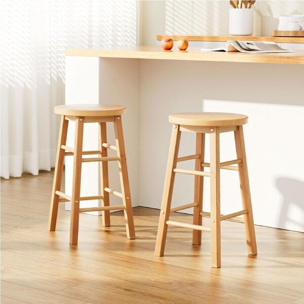 Artiss 2x Bar Stools Round Chairs Wooden Nature