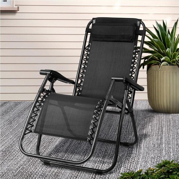 1x Gardeon Zero Gravity Chair Outdoor Sun Lounge Recliner Beach Chairs Camping Black