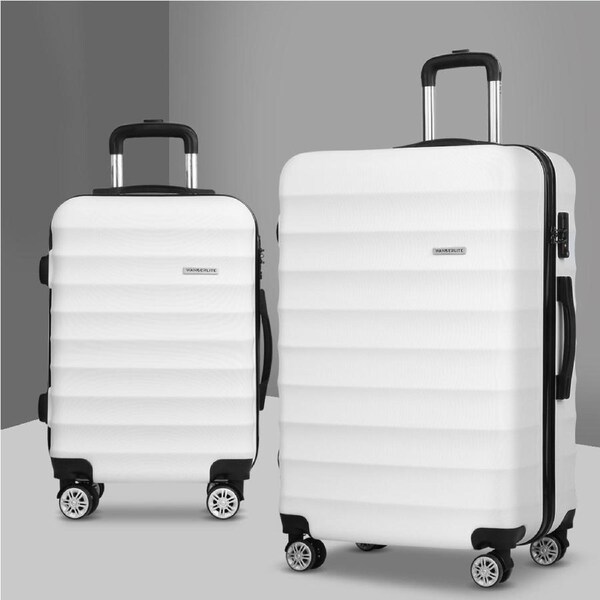 20" 28" Wanderlite Luggage Trolley Travel Suitcase Set TSA Hard Shell Case Strap White