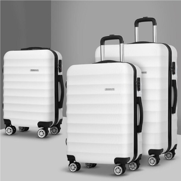 20" 24" 28" Wanderlite Luggage 3pcs Trolley Travel Suitcase Set TSA Hard Shell Case Strap White