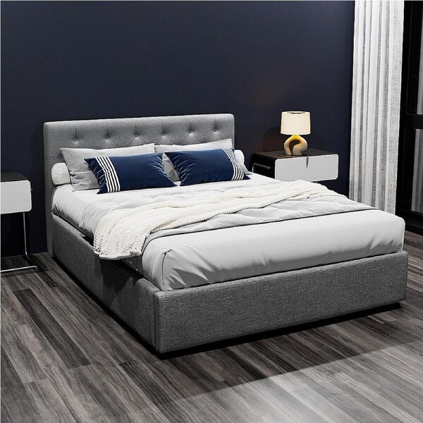 Artiss Bed Frame Double Gas Lift Storage Base Bedroom Furniture Fabric Grey Gray VILA