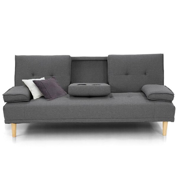 Rochester Linen Fabric Sofa Bed Lounge Couch Futon Furniture Suite - Dark Grey