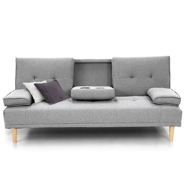 Rochester Linen Fabric Sofa Bed Lounge Couch Futon Furniture Suite - Light Grey