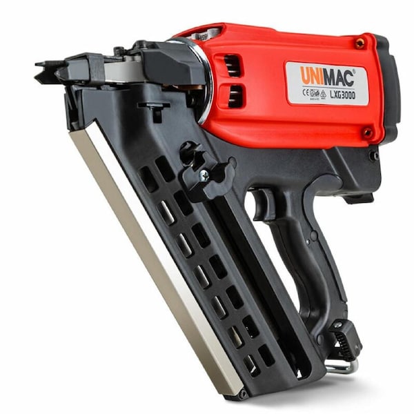 UNIMAC LXG3000 50-90mm 34-Deg Cordless Gas Framing Nail Gun, Commercial Gas Nailer, with 2 Li-Ion Batteries