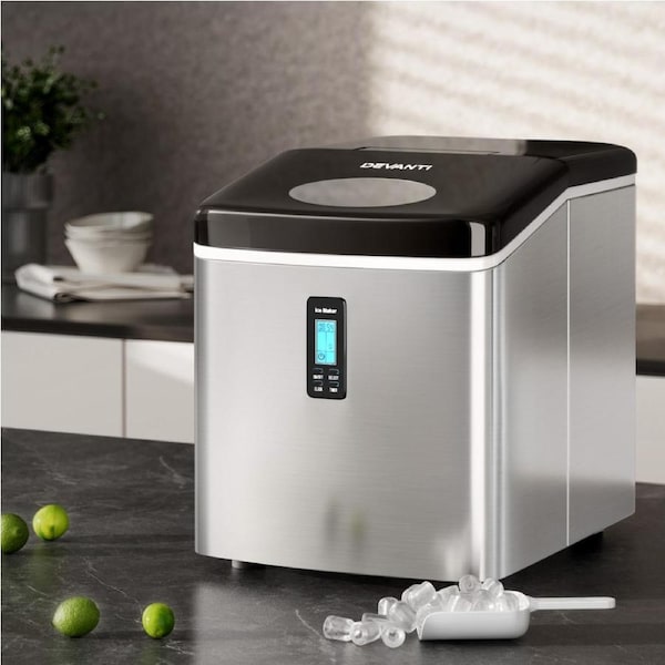 Devanti 3.2L Ice Maker Portable Stainless Steel Ice Cube Machine - Silver