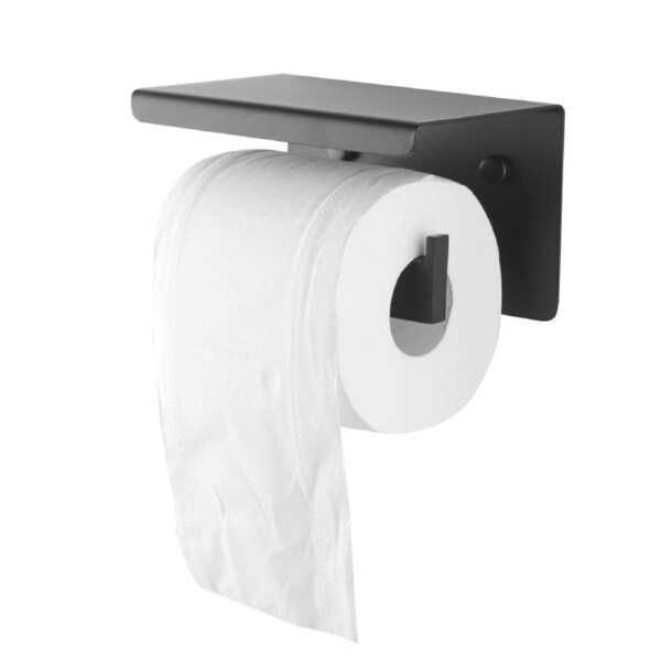 ACA Black Toilet Paper Holder with Phone Shelf Bathroom Accessories Tissue Roll Dispenser