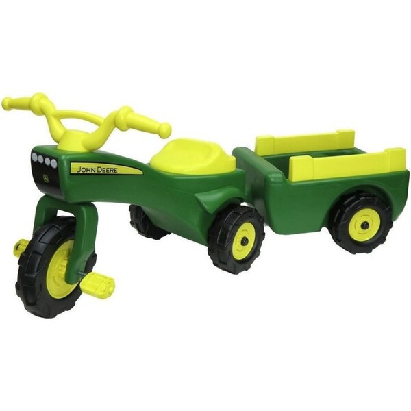 John Deere Kids Ride on Pedal Trike Tractor w Pull Wagon Children Toy Tricycle