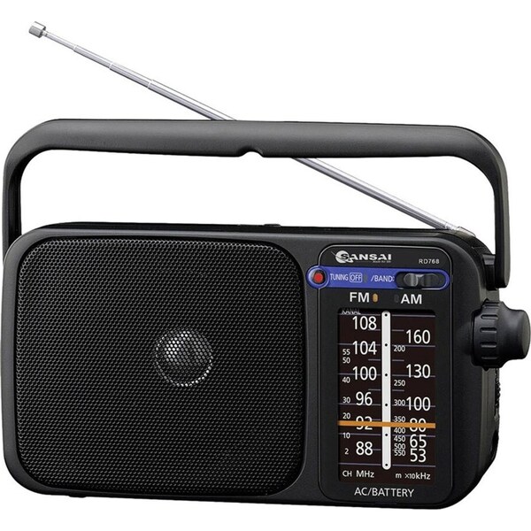 AM/FM Black Portable radio speaker/earphone plug jack/on Battery/Power AC/DC