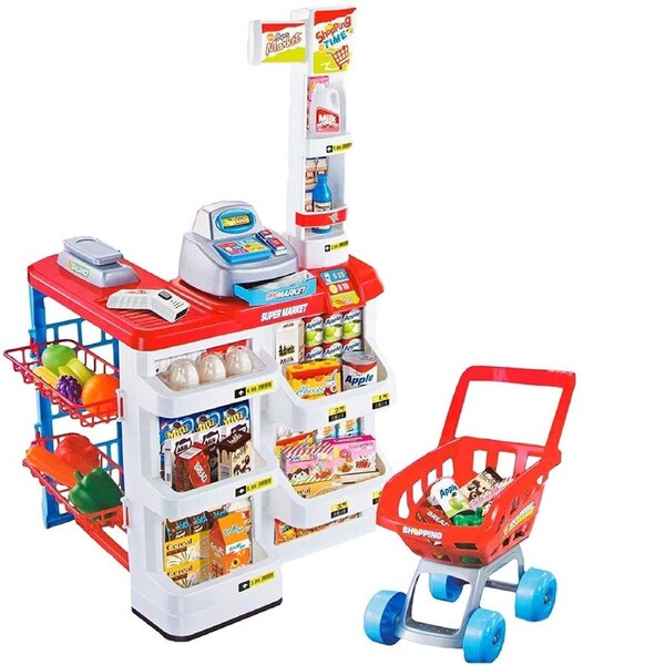 Kids Supermarket Store Food Pretend Play Set Cash Shopping Trolley Toys market