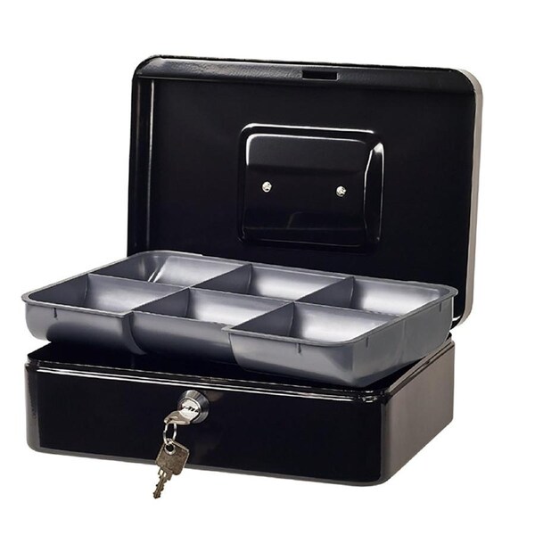 158mm Portable Sturdy Metal Cash/Money Box No.6 Organiser/Coins tray/key lock