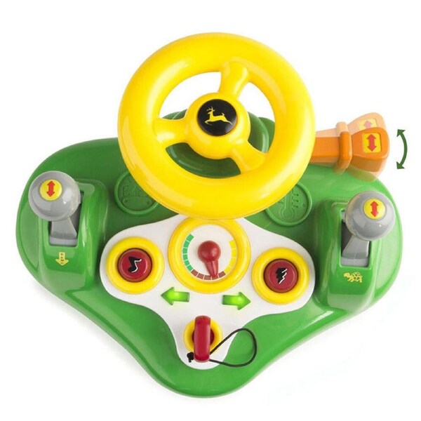 John Deere Busy Car Driver Driving Steering Wheel Lights On Sounds Toy Kids/Ride