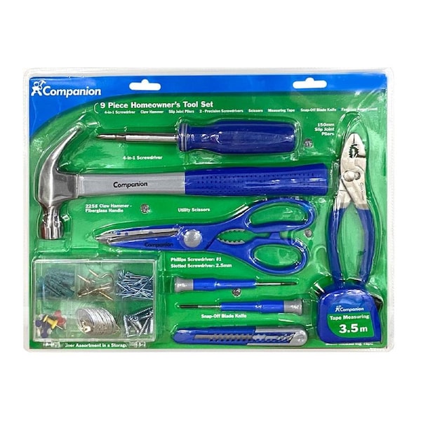 9pc Tool Set DIY Hammer/Pliers/Screwdriver/Box Cutter/Scissors/Tape Measure