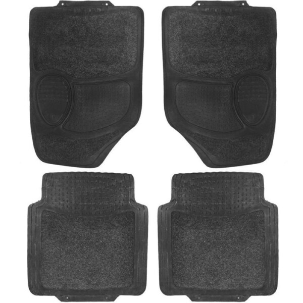 Universal Car Floor Mats Rubber/Carpet 4 Set Front/Back X Large Non-Skid Black