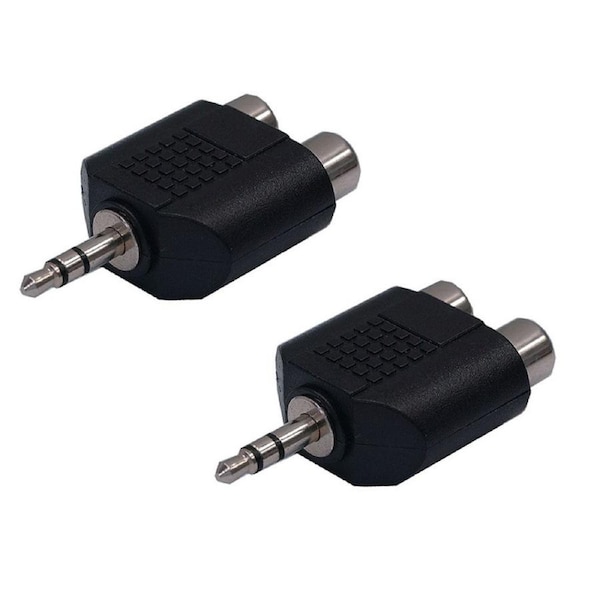 2PK 3.5mm Jack Stereo Plug Male to 2X Female RCA Sockets AUX Audio Adaptor