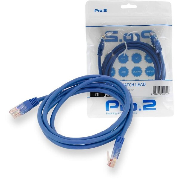 Blue Pro2 2m CAT5e Patch Cable Network Ethernet Internet for PC MAC Router