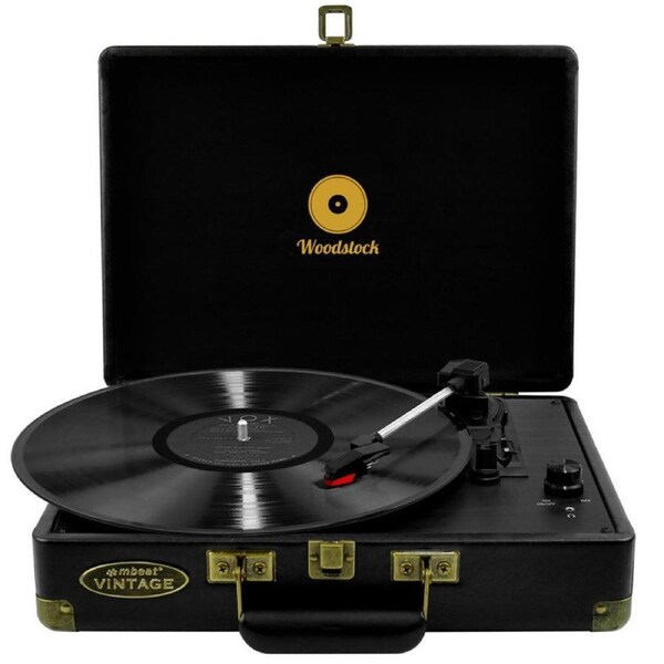 mbeat Woodstock Retro Turntable 3 Speed Vinyl Record Player w/Speaker Black