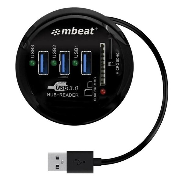 mbeat 2-in-1 Portable USB 3.0 Hub and SD/MicroSD Card Reader for Laptop/Macbook