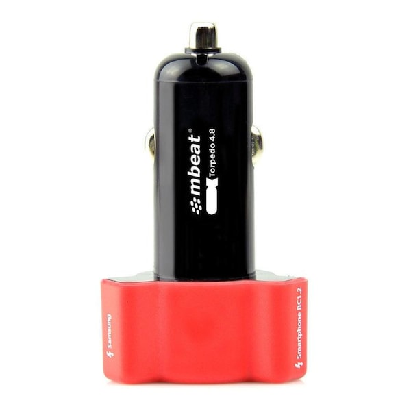 mbeat Triple Port Rapid Car Charger 3 USB 4.8A/24W for Samsung/iPad/iPhone Red