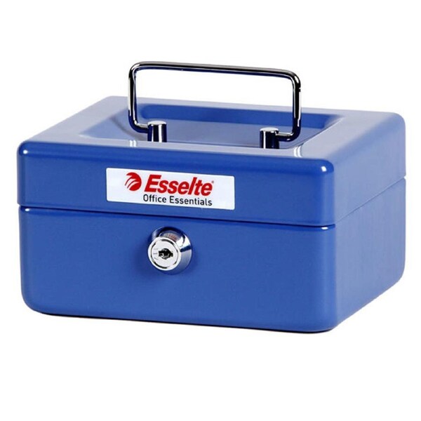 Esselte Cash/Money Box/Tin No6 Steel Blue Petty Cash/Till w/ Handle/Lock/Tray