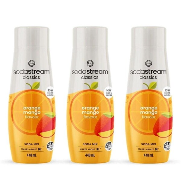3x SodaStream Orange Mango 440ml/Sparkling Soda Water Syrup Mix/Low Sugar