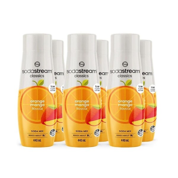 6x SodaStream Orange Mango 440ml/Sparkling Soda Water Syrup Mix/Low Sugar