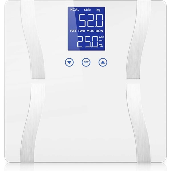 SOGA Glass LCD Digital Body Fat Scale Electronic Weighing Scales White