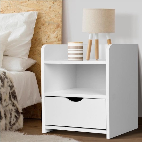 Artiss Bedside Table Nightstand White Drawer FARA
