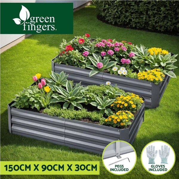 2x Green Fingers Garden Bed 150x90cm Planter Box Raised Container Galvanised Herb
