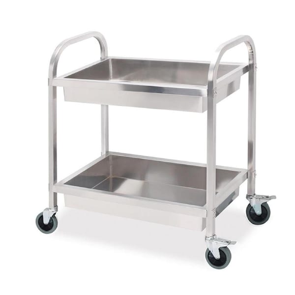 SOGA Stainless Steel Kitchen Trolley Cart 2 Tiers Dining Food Utility 95*50*95 Large