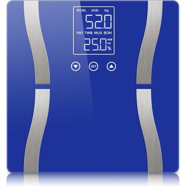 SOGA Glass LCD Digital Body Fat Scale Bathroom Electronic Gym Water Weighing Scales Blue