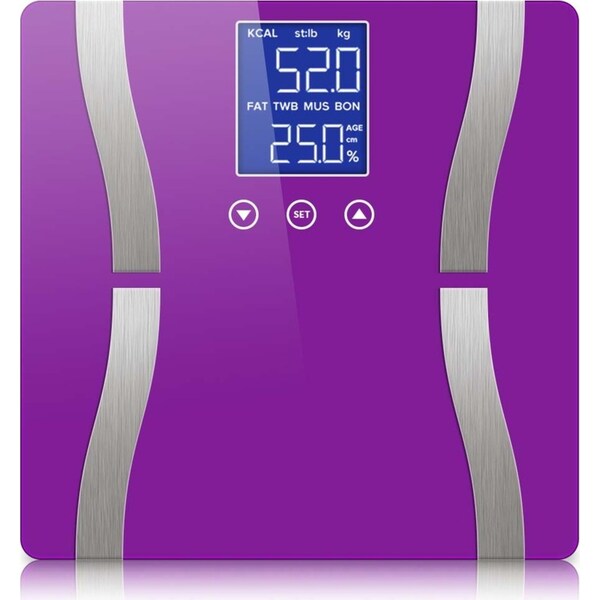 SOGA Glass LCD Digital Body Fat Scale Bathroom Electronic Gym Water Weighing Scales Purple