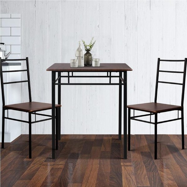 1 Artiss Dining Table and 2 Chairs Set Walnut