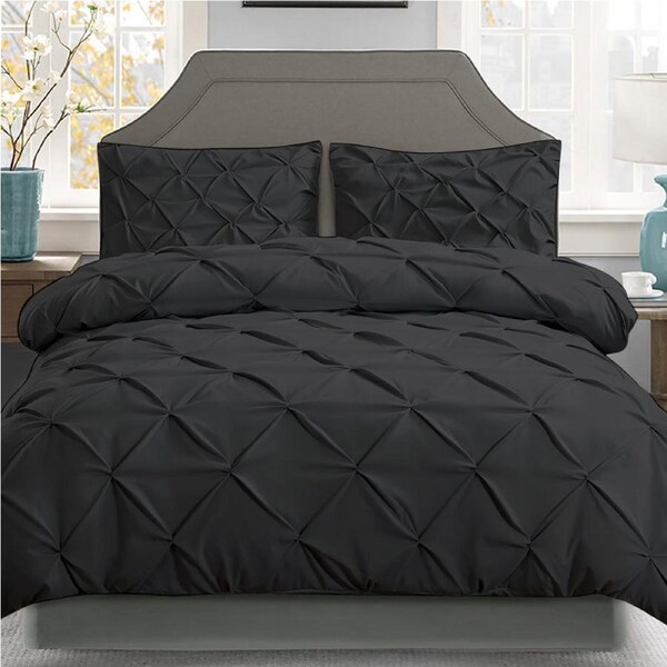 3pcs Giselle Quilt Cover Set Diamond Pinch Black King