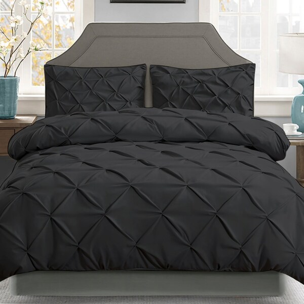 3pcs Giselle Quilt Cover Set Diamond Pinch Black Queen