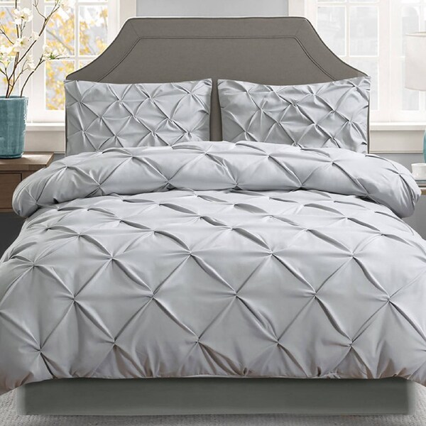 3pcs Giselle Quilt Cover Set Diamond Pinch Grey Queen
