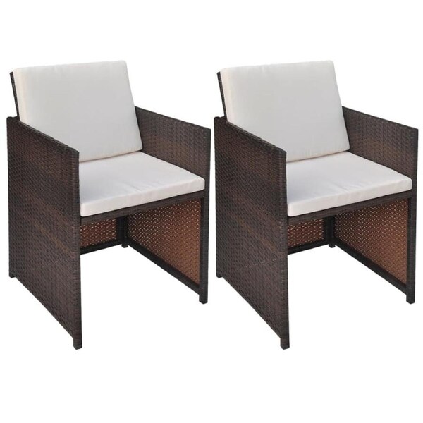 Garden Chairs 2 pcs with Cushions and Pillows Poly Rattan Brown vidaXL
