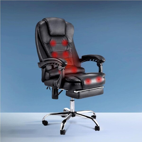 Artiss Massage Office Chair 8 Point Executive Chairs PU Leather Footrest Black