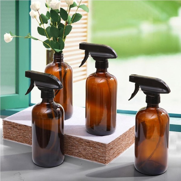 500ml x 4 Brown Glass Spray Bottles with Trigger