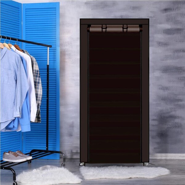 10-Tier Shoe Rack Cabinet Storage Organiser - Brown Cover