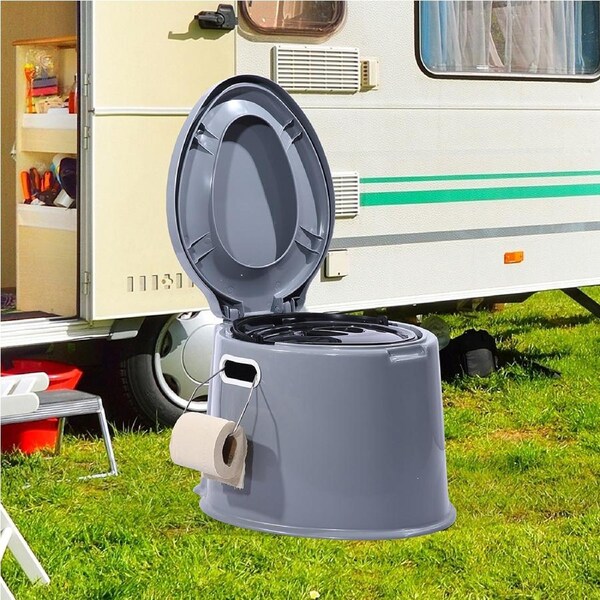 Traderight 6L Camping Toilet Outdoor Portable Potty Caravan Travel Boating Bucket Brush