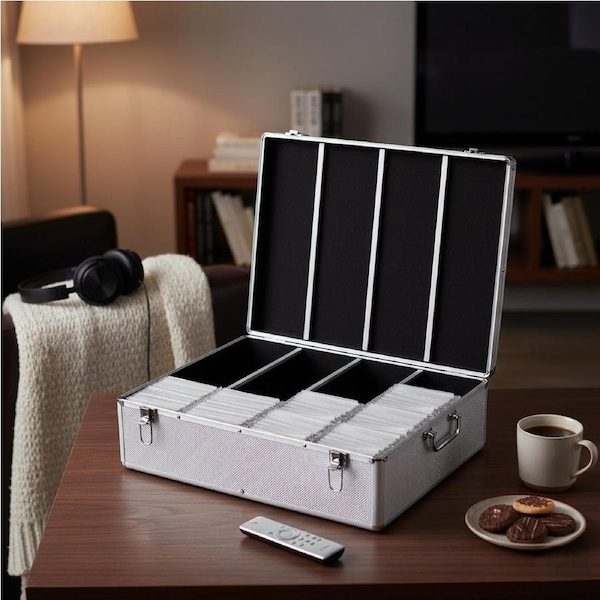 Traderight 1000-Disc Aluminium CD DVD Blu-ray Storage Box with Inserts