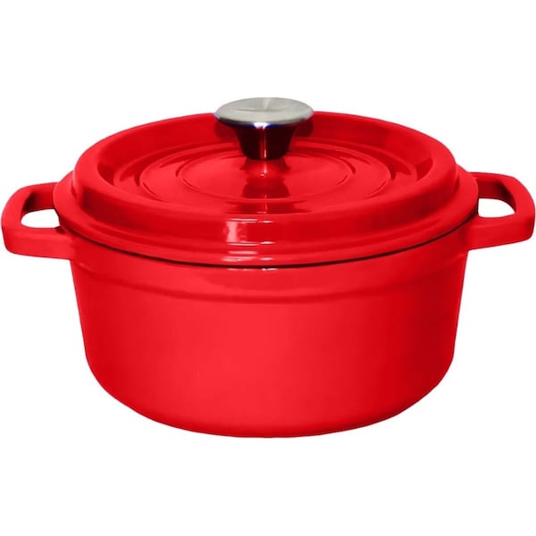 SOGA Cast Iron Enamel Porcelain Stewpot Casserole Stew Cooking Pot With Lid 5L Red 26cm