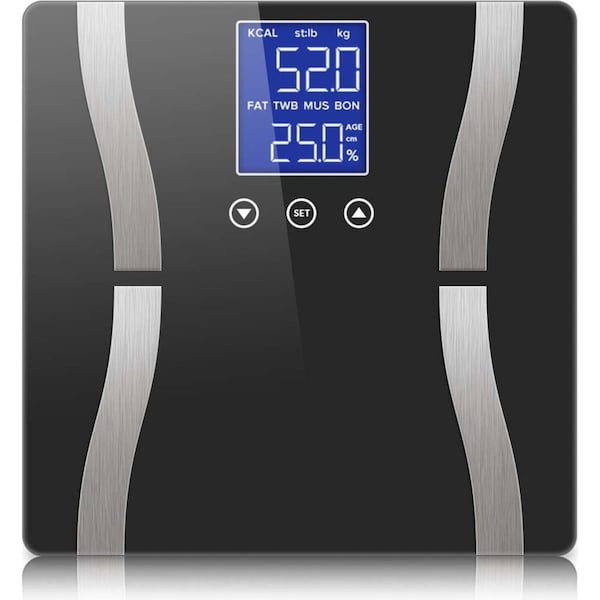 SOGA Glass LCD Digital Body Fat Scale Bathroom Electronic Gym Water Weighing Scales Black