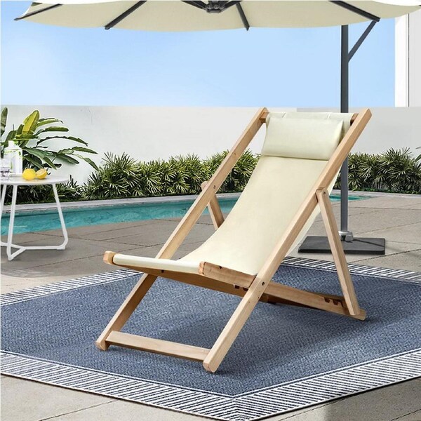 600D Gardeon Sun Lounge Outdoor Chairs Folding Beach Chair Patio Furniture Pool Beige