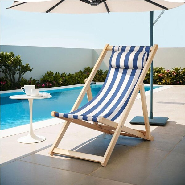 600D Gardeon Sun Lounge Outdoor Chairs Folding Beach Chair Patio Furniture Pool Blue