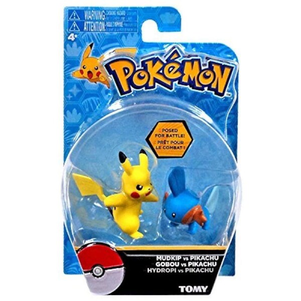 TOMY Pokemon Action Pose Mudkip vs Pikachu 2" Mini Figure 2-Pack