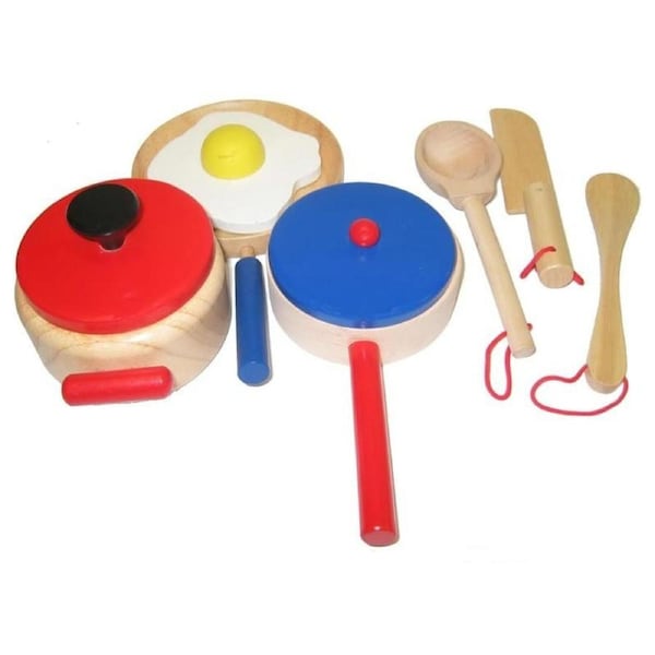 Fun Factory Wooden Pretend Toys - Kitchen Cooking Set 9pc